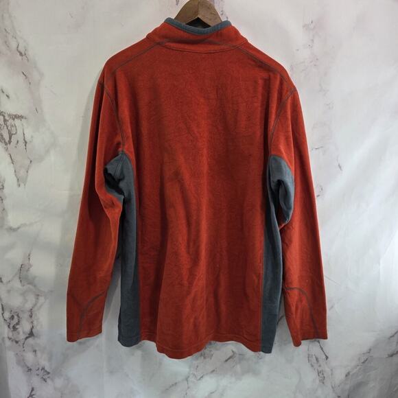 Columbia Pullover Men Large Orange Gray Fleece Klamath Range Quarter Zip Sweater - Picture 5 of 11
